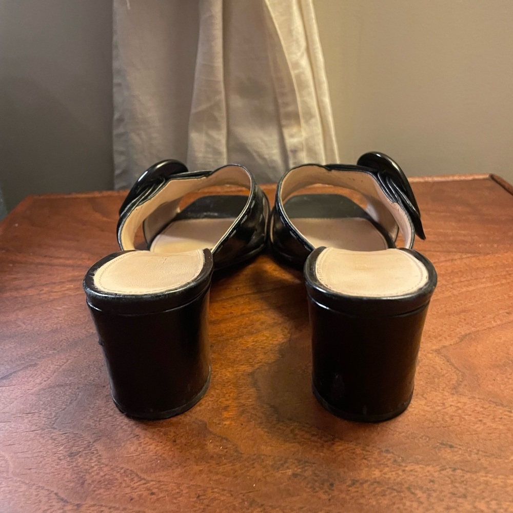 Prada Black Leather Slide Heeled Mules with Oversized Buckle - Picture 5 of 9